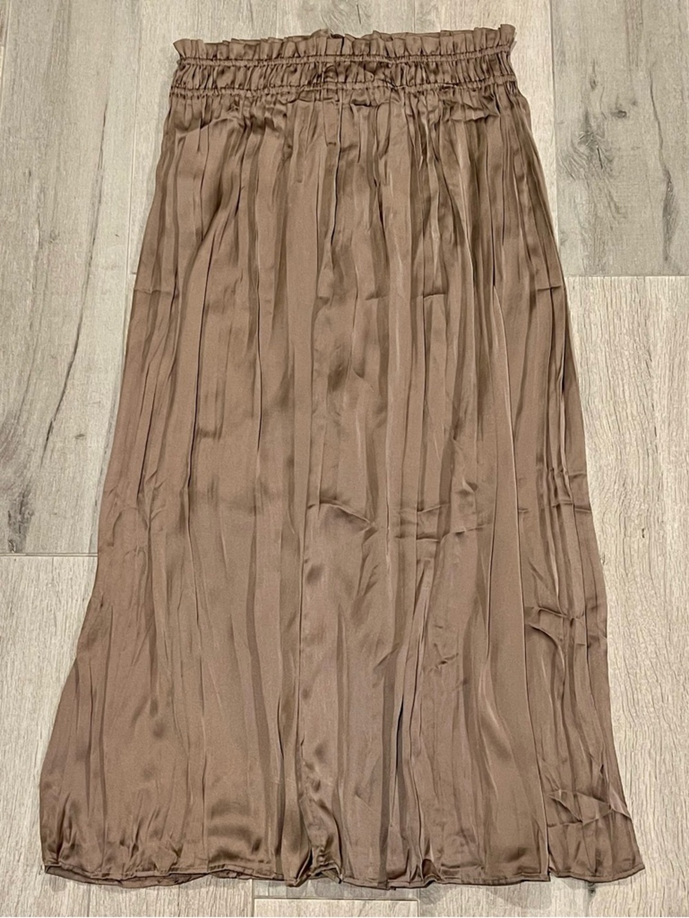 Zara Satin Midi Skirt Taupe Brown Flowy Elastic Waist Drawstring Size M - Picture 3 of 8